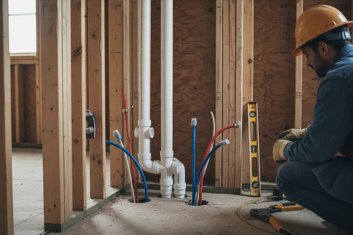 Drain and supply rough-in during Sump Pump Repair in Paris